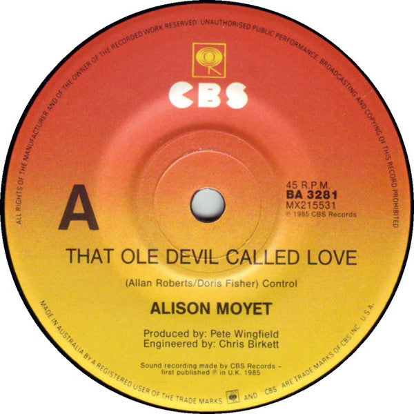 Alison Moyet : That Ole Devil Called Love (7", Single)