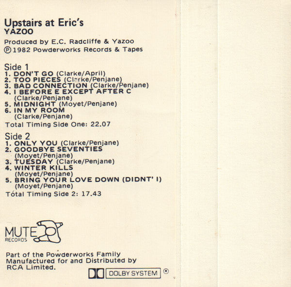 Yazoo : Upstairs At Eric's (Cass, Album)