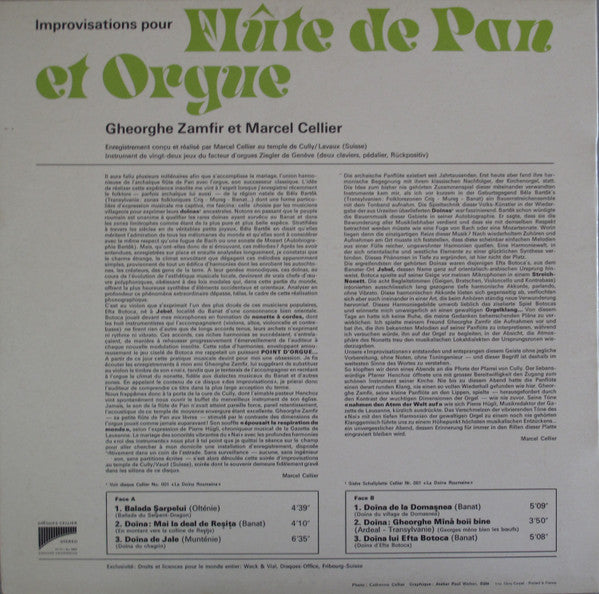 Gheorghe Zamfir Et Marcel Cellier : Improvisations Pour Flûte De Pan Et Orgue (LP, Album)