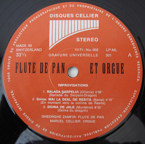 Gheorghe Zamfir Et Marcel Cellier : Improvisations Pour Flûte De Pan Et Orgue (LP, Album)