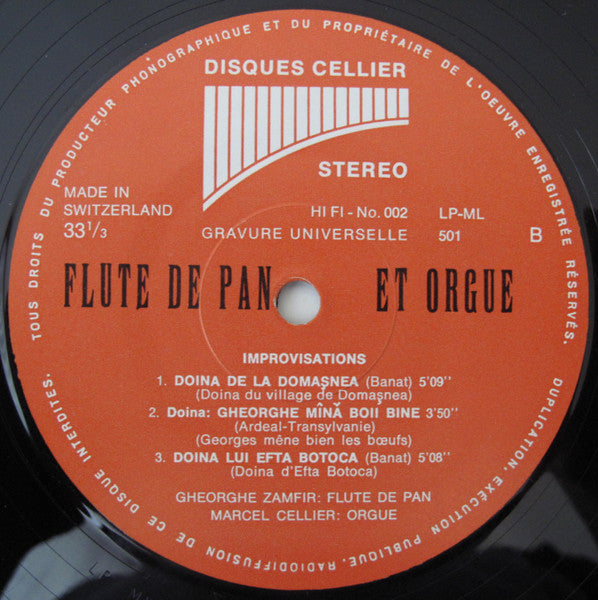 Gheorghe Zamfir Et Marcel Cellier : Improvisations Pour Flûte De Pan Et Orgue (LP, Album)