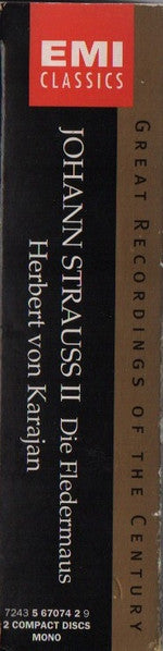 Johann Strauss II* - Schwarzkopf* • Gedda* • Streich* • Krebs* • Kunz* • Christ* • Philharmonia Orchestra & Chorus* • Herbert von Karajan : Die Fledermaus (2xCD, Album, Mono, RE, RM + Box, Sli)