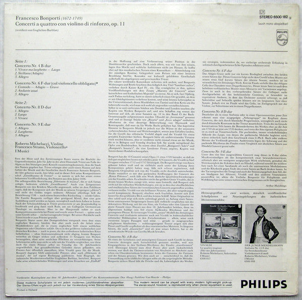 Bonporti*, Roberto Michelucci, Francesco Strano, I Musici : 4 Concerti A Quattro (LP, Album)