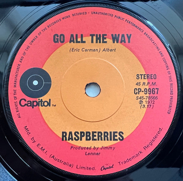 Raspberries : Go All The Way  (7", Single)