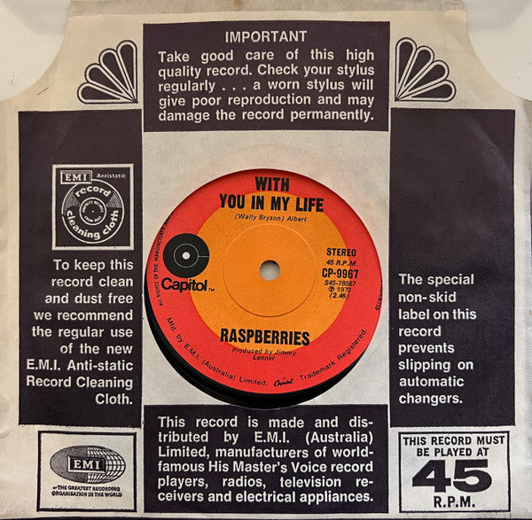 Raspberries : Go All The Way  (7", Single)