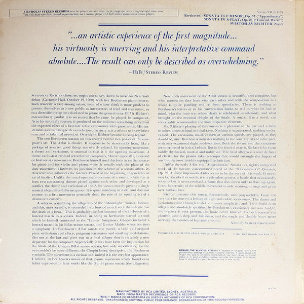 Sviatoslav Richter, Ludwig van Beethoven : Sonata Op. 57 "Appassionata" / Sonata Op. 26 "Funeral March" (LP)