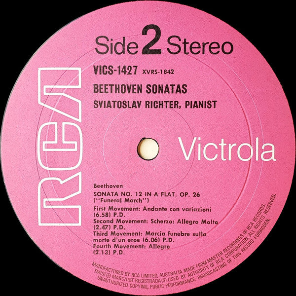 Sviatoslav Richter, Ludwig van Beethoven : Sonata Op. 57 "Appassionata" / Sonata Op. 26 "Funeral March" (LP)