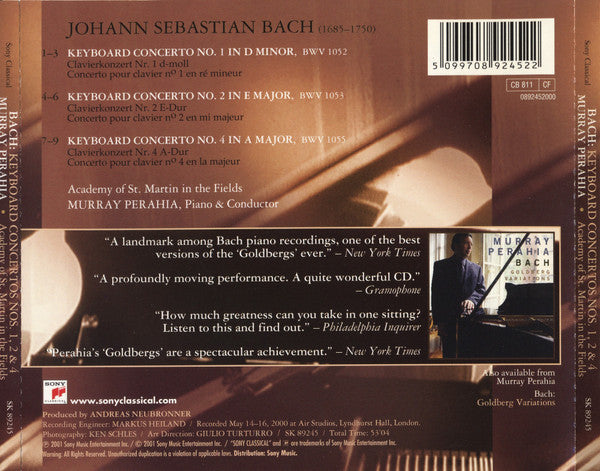 Bach* • Murray Perahia, Academy Of St. Martin In The Fields* : Keyboard Concertos Nos. 1, 2 & 4 (CD, Album)