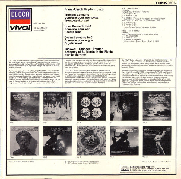 Joseph Haydn / Barry Tuckwell • Alan Stringer • Simon Preston / The Academy Of St. Martin-in-the-Fields • Sir Neville Marriner : Haydn Concertos - Trumpet • Horn • Organ (LP, Comp)