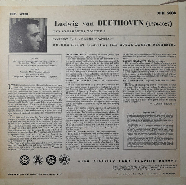Beethoven*, George Hurst Conducting The Royal Danish Orchestra* : Pastoral - Symphony No. 6 in F Major Op. 68 (LP, Album, Mono)