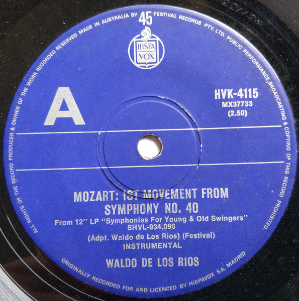 Waldo De Los Rios : 1st Movement From Symphony No. 40 (7", Single)