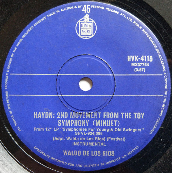 Waldo De Los Rios : 1st Movement From Symphony No. 40 (7", Single)