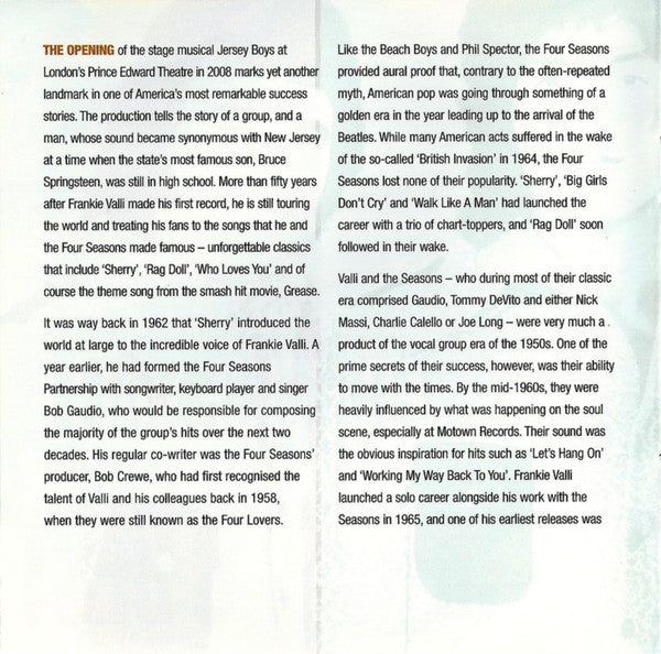 The Four Seasons : Jersey's Best - The Very Best Of Frankie Valli And The Four Seasons (2xCD, Comp)