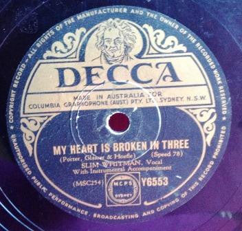 Slim Whitman : My Heart Is Broken In Three  / Cold, Empty Arms (Shellac, 10")