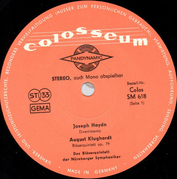 Joseph Haydn, August Klughardt, Anton Reicha, Wolfgang Amadeus Mozart / Nürnberger Symphoniker : Musik Für Bläserquintett (LP)