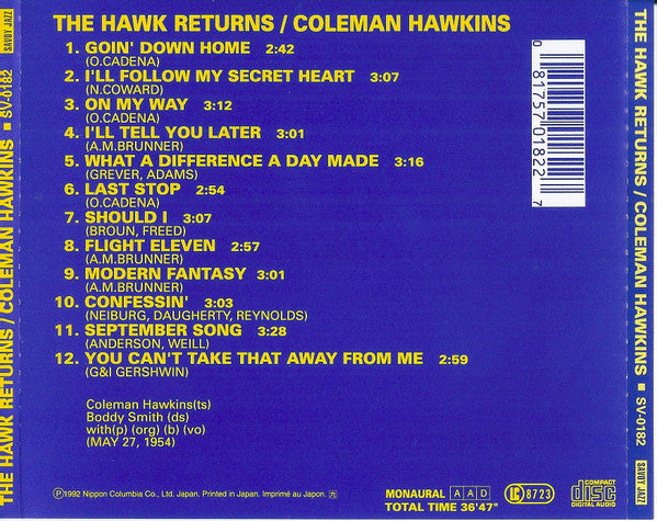 Coleman Hawkins : The Hawk Returns (CD, Mono, RE, RM)