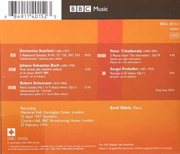Gilels*, Schumann*, Scarlatti*, Bach*, Tchaikovsky*, Prokofiev* : Piano Sonata No.1 / 5 Keyboard Sonatas (CD, Mono, RM)
