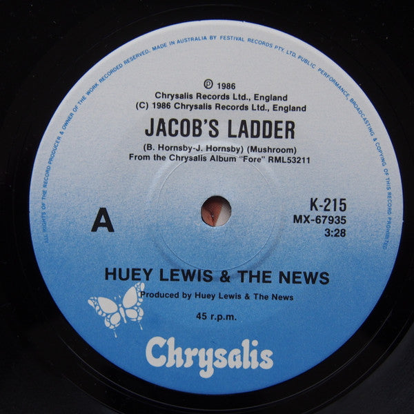 Huey Lewis And The News* : Jacob's Ladder (7", Single, Ltd)