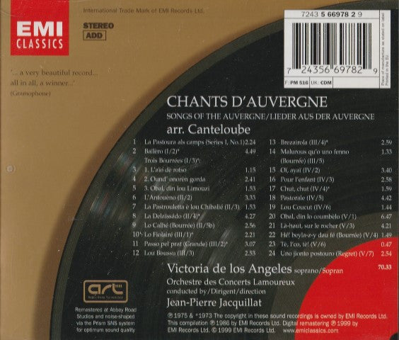 Victoria De Los Angeles, Jean-Pierre Jacquillat, Orchestre Des Concerts Lamoureux : Chants D'Auvergne (CD, Comp)