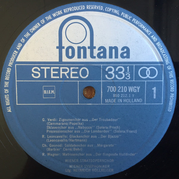 Wiener Staatsopernchor - Wiener Kammerchor - Wiener Symphoniker - Heinrich Hollreiser - Wilhelm Loibner : Opernchöre (LP, Comp)