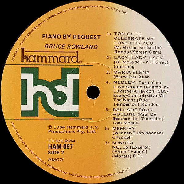 Bruce Rowland (2) : Piano By Request (LP, Album)