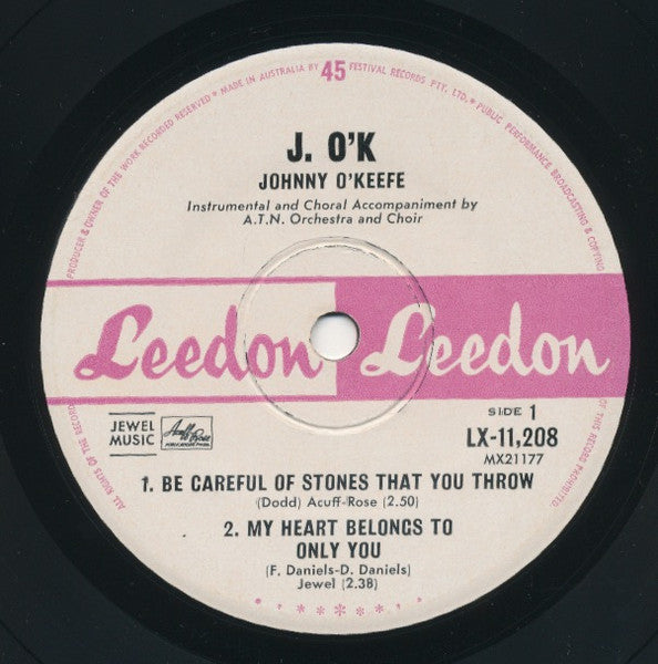 Johnny O'Keefe : J. O'K (7", EP, Mono)