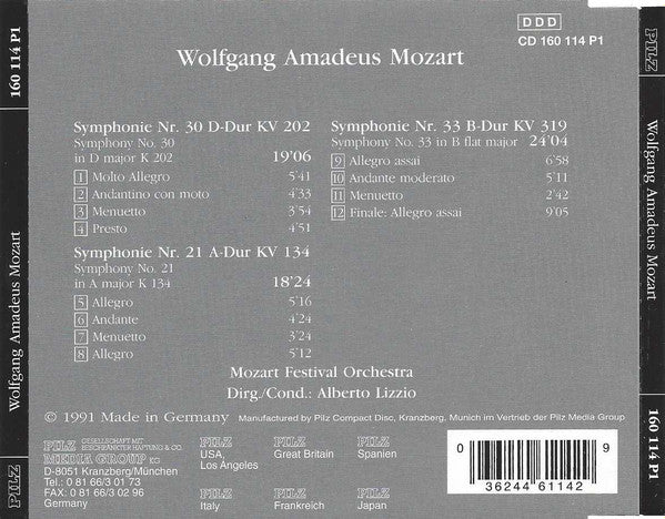 Wolfgang Amadeus Mozart : Symphonien Nr. 21, 30 Und 33 (CD)