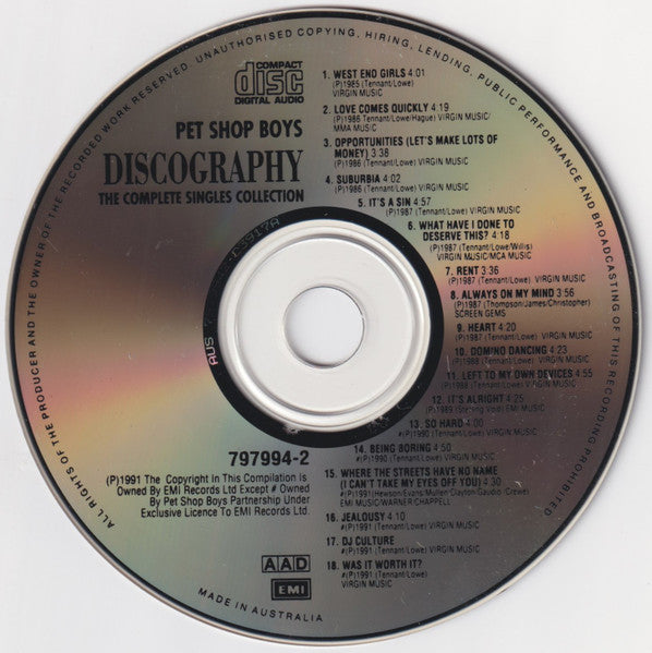 Pet Shop Boys : Discography (The Complete Singles Collection) (CD, Comp, RP)