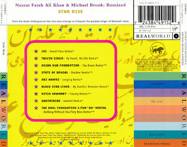 Nusrat Fateh Ali Khan & Michael Brook : Nusrat Fateh Ali Khan & Michael Brook: Remixed - Star Rise (CD, Album)