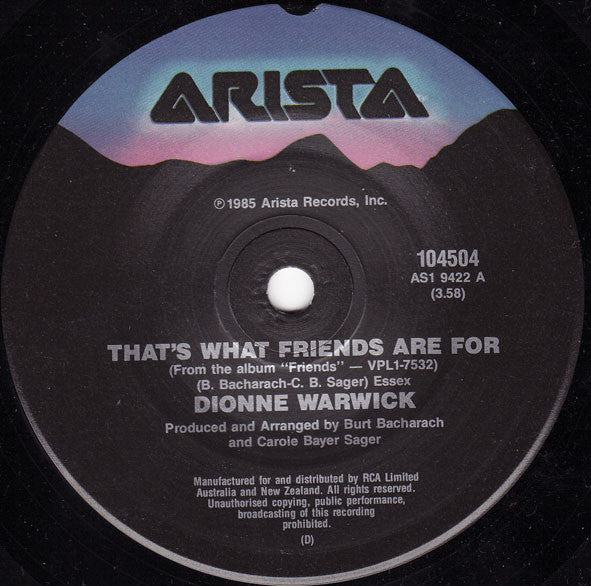 Dionne Warwick : That's What Friends Are For (7", Single, RE)