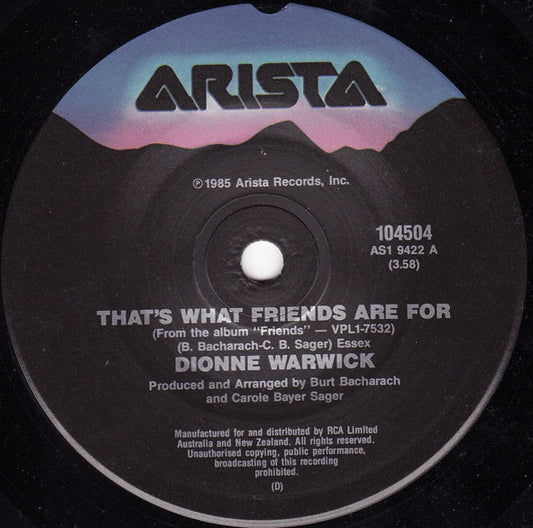 Dionne Warwick : That's What Friends Are For (7", Single, RE)