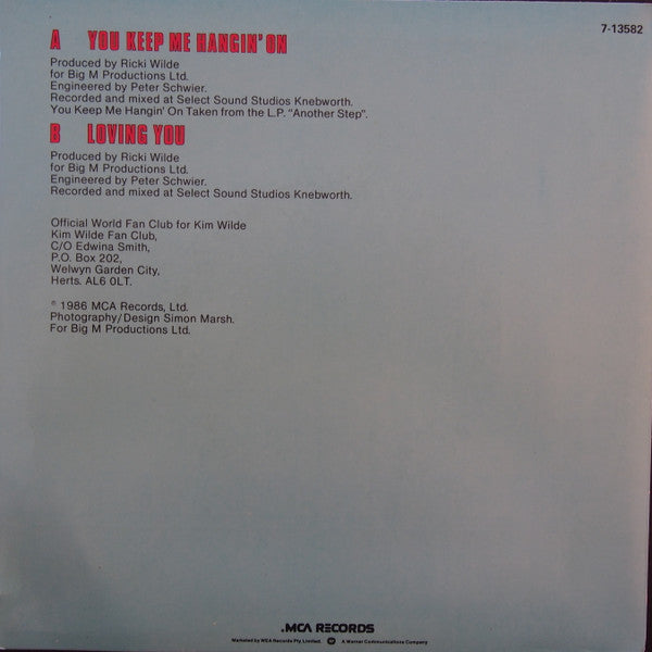 Kim Wilde : You Keep Me Hangin' On (7", Single)
