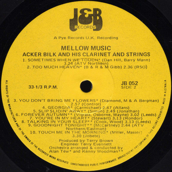 Acker Bilk His Clarinet & Strings* : Mellow Music 20 All Time Greats (LP)