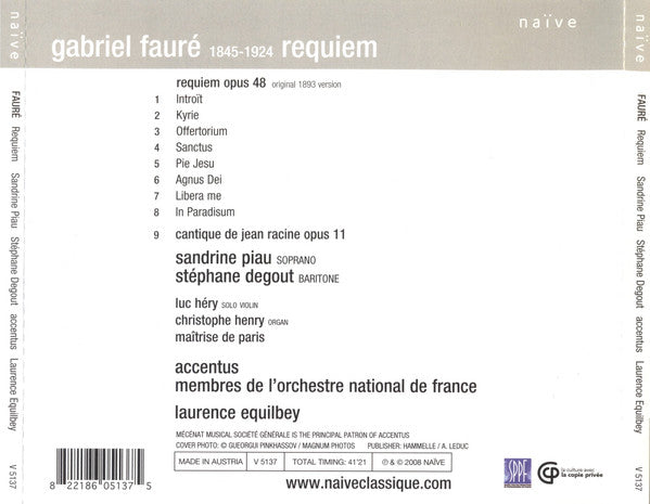 Fauré* - Sandrine Piau, Stéphane Degout, Membres De L'Orchestre National De France, Accentus*, Laurence Equilbey : Requiem (CD, Album)