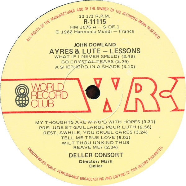 John Dowland / Deller Consort  /  Mark Deller :  Ayres & Lute - Lessons (LP, Album, Club)