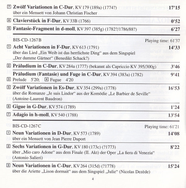 Wolfgang Amadeus Mozart, Ronald Brautigam : Complete Piano Variations (4xCD, Album)