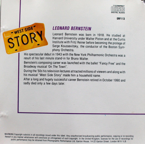 Leonard Bernstein : West Side Story (Original London Cast) (CD, Album, RE)