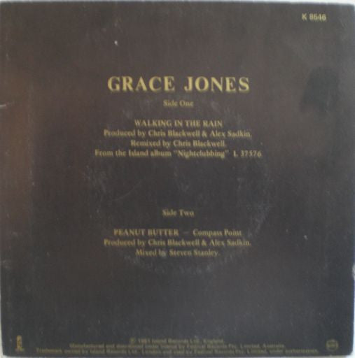Grace Jones : Walking In The Rain (7", Single, Ltd)