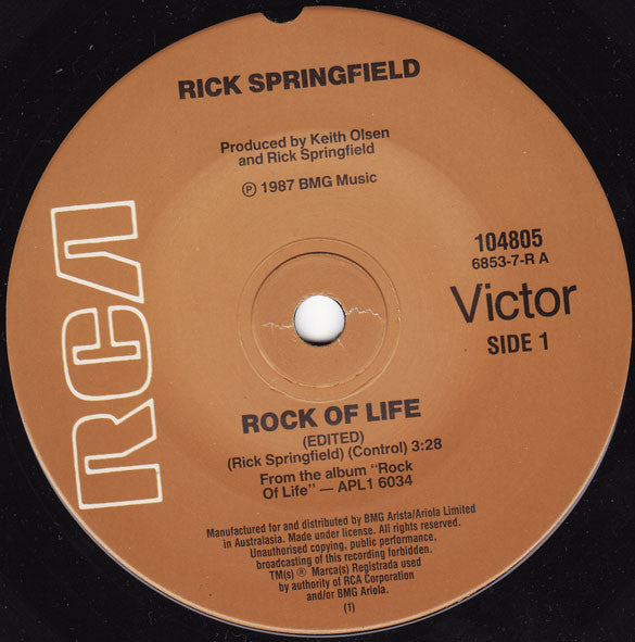 Rick Springfield : Rock Of Life (7")