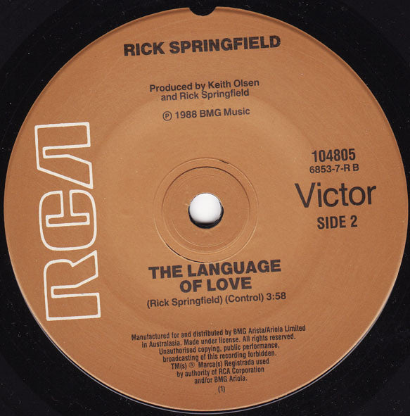 Rick Springfield : Rock Of Life (7")