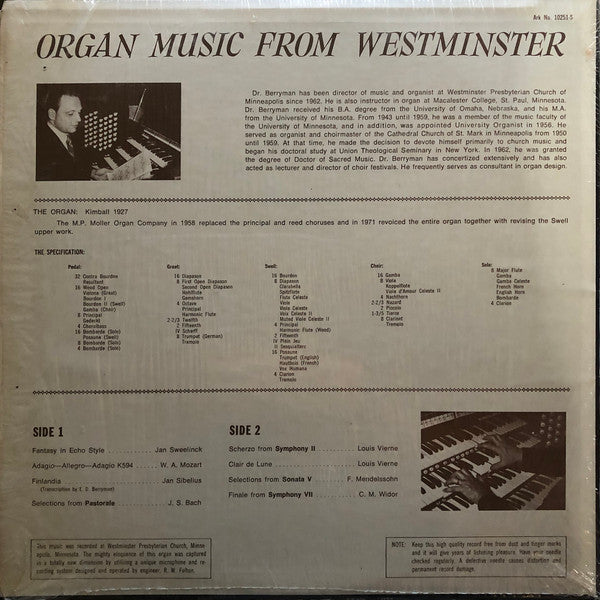 Edward D. Berryman S.M.D. : Organ Music From Westminster (LP, Album)