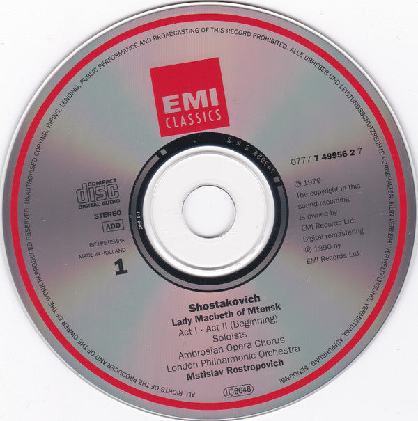 Shostakovich* - Galina Vishnevskaya, Nicolai Gedda, Dimiter Petkov, Ambrosian Opera Chorus*, London Philharmonic Orchestra, Mstislav Rostropovich : Lady Macbeth Of Mtsensk (2xCD + Box, Album, RE, RM)