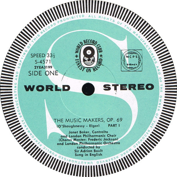 Janet Baker , Contralto -  London Philharmonic Orchestra & Choir*, Sir Adrian Boult, Elgar*, Parry* : The Music Makers / Blest Pair Of Sirens (LP, Album, Club)