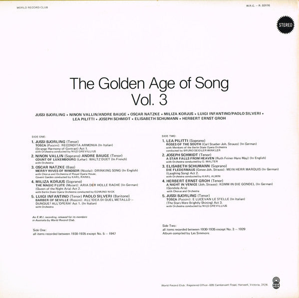 Various : The Golden Age Of Song , Vol. 3 (LP, Comp, Mono, Club)