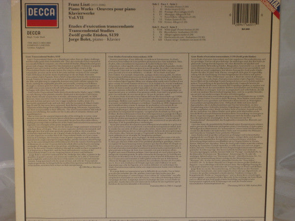 Franz Liszt, Jorge Bolet : Études D´Exécution Transcendante (LP)