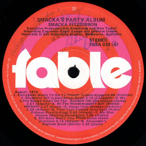 Smacka Fitzgibbon : Smacka's Party Album (LP, Album)