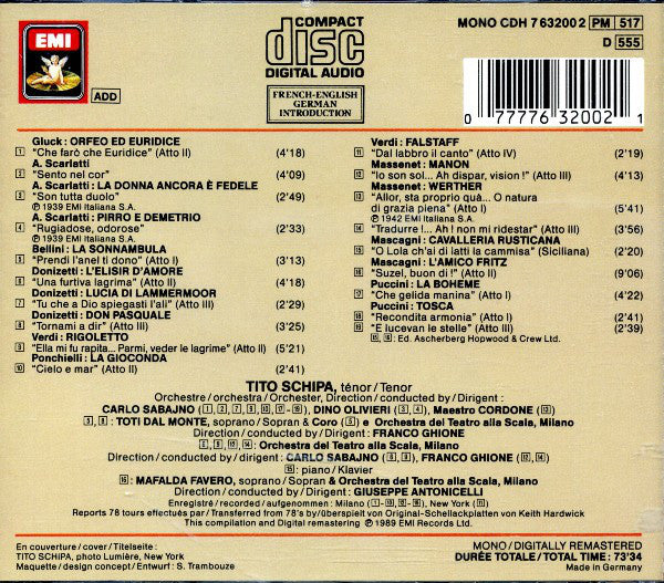 Tito Schipa : Airs D'Opéras = Opera Arias = Opern-Arien  (CD, Comp, Mono, RM)