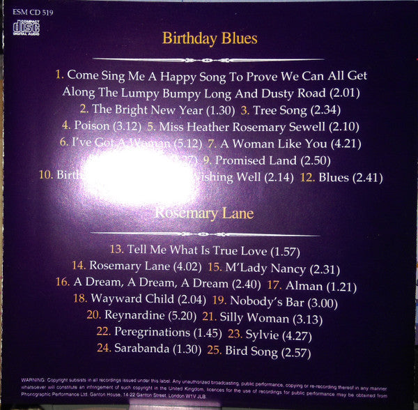 Bert Jansch : Birthday Blues / Rosemary Lane (CD, Comp)
