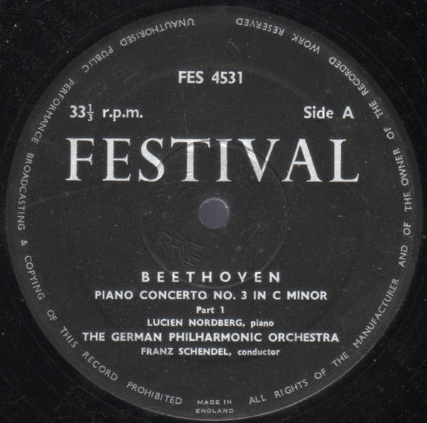 Ludwig van Beethoven - Lucien Nordberg, Berliner Philharmoniker, Franz Schendel : Piano Concerto No. 3 In C Minor (LP)