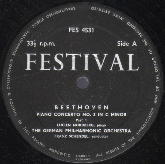 Ludwig van Beethoven - Lucien Nordberg, Berliner Philharmoniker, Franz Schendel : Piano Concerto No. 3 In C Minor (LP)